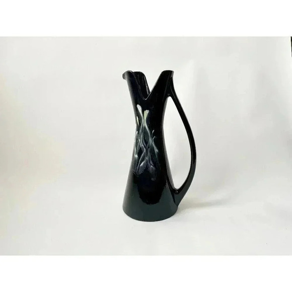 MCM Royal Haeger Drip Glaze Ultra Tall Black & Green Pitcher - 16" tall - Picture 1 of 10